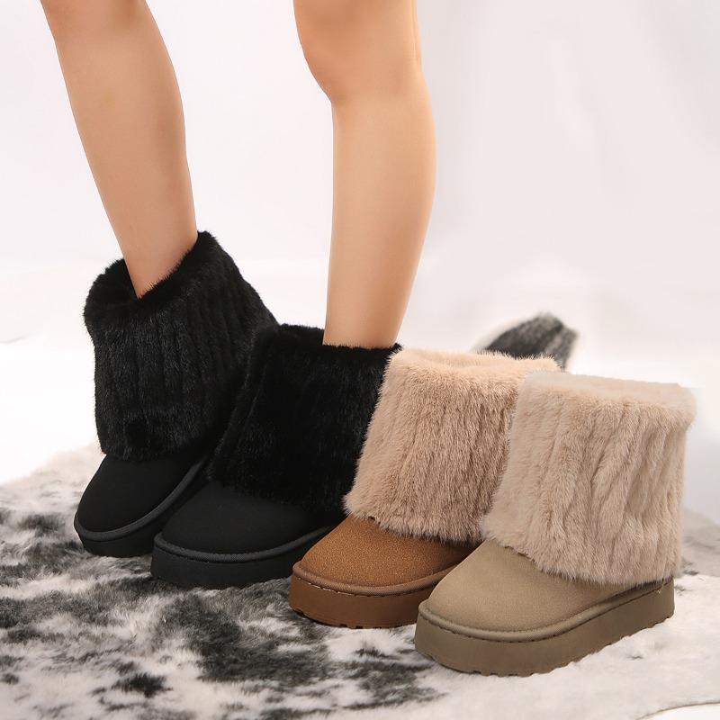 New Thick-soled Round-head Fluffy Trousers and Boots, Shorty Le Casual Versatile Women's Snow Boots