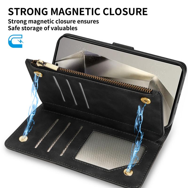 Wallet Multi-card Zipper Kickstand Magnetic Flip Leather Case For Samsung Galaxy S24 Ultra S23 FE S22 Plus A14 A15 A53 A54 A55