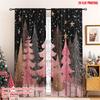 2pcs 2D Flat Printing Merry Christmas Curtains Pink Christmas Tree Forest Digital Printed Polyester Drapes Festive Curtains Use
