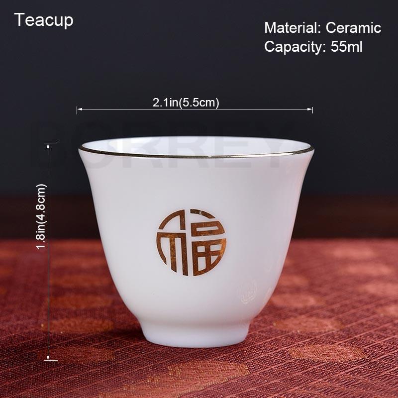 BORREY 7Pcs Ceramic Tea Set Suet Jade Kung Fu Tea Set Simple Tea Making Maker Meeting Guests White Porcelain Teapot Cup Gift Box