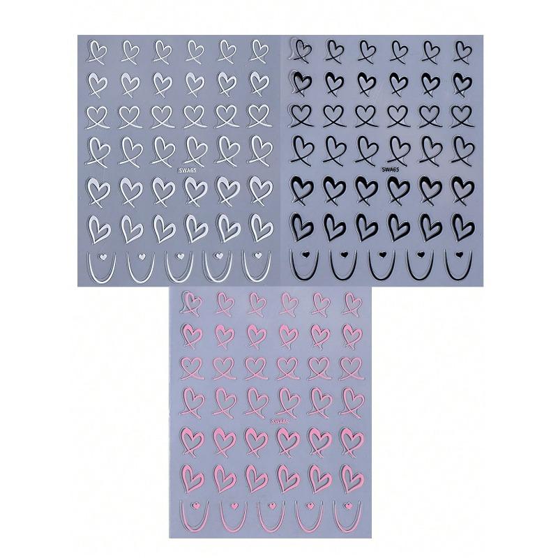 1 szt. Czarno-białe Różowe Naklejki Serce do Zdobienia Paznokci Puste Serce Naklejki 3D na Paznokcie Serce Francuskie Suwaki Dekoracja do Zdobienia Paznokci Manicure Akcesoria do Paznokci