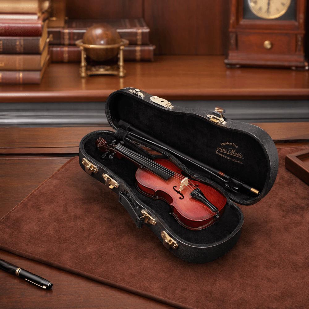 4pcs With Case Miniature Cello Replica Wooden Mini Musical Instrument Coffee House Decoration