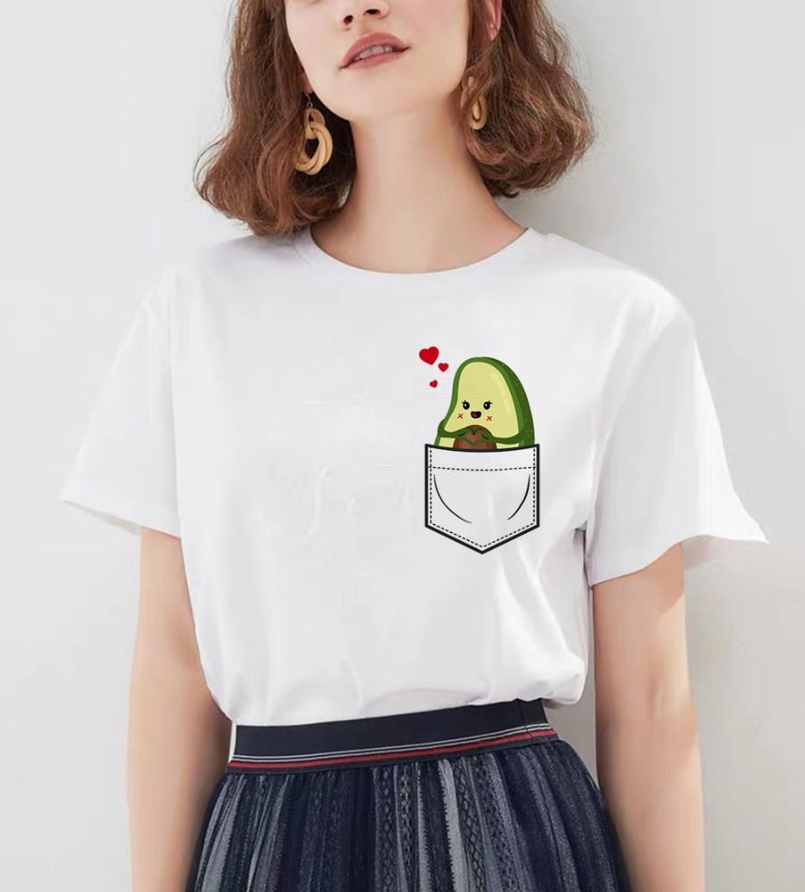 Kawaii Cartoon Avocado Short Sleeve T-Shirt Women Casual Graphic Tops Female Tee Summer T-Shirts