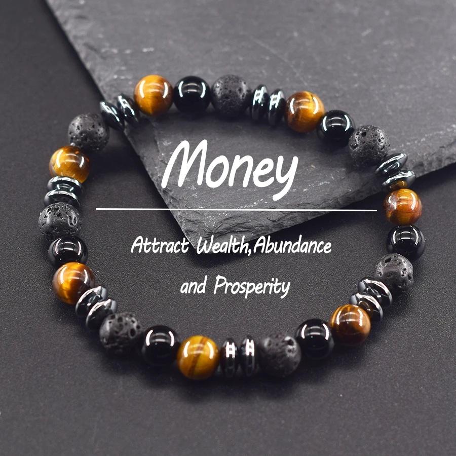 Klassisches Schwarzes Natürliches Labradorit Vulkangestein Perlen Armband Damen Herren Spiritueller Schutz und Energetische Balance Schmuck