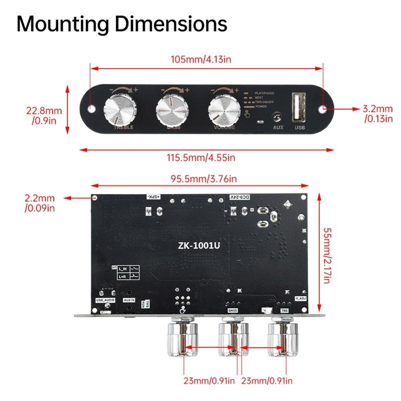 ABUO-ZK-1001U DC 9-24V 100W Mono Amplifier Board TPA3116D2 BT Audio Power Amplifier Module AMP Module For Home Theater