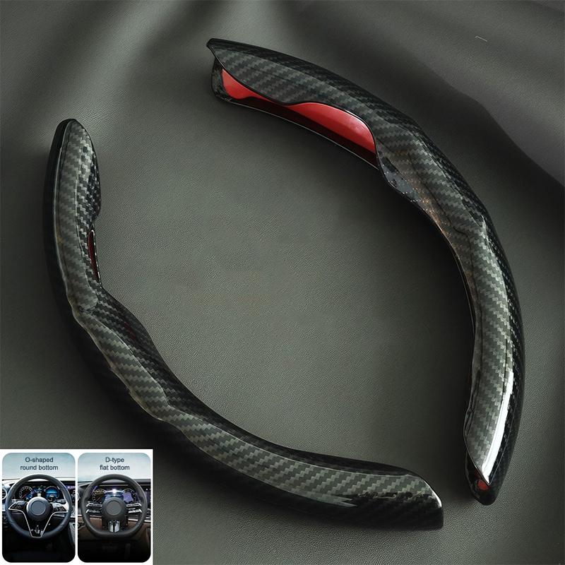 2 Pcs Laser Carbon Fiber Car Steering Wheel Cover 38cm Non-slip Card Cover Auto Steering Wheel Handle Booster Protective Cover