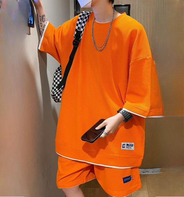 Waffle Suit Men's Summer Short-sleeved Fashion Loose T-shirt Shorts Casual Sports Suit