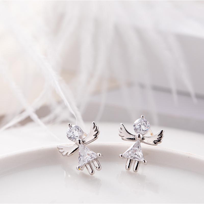 

Серьги-пусеты из серебра 925 пробы Крылья ангела для женщин, корейский стиль ДунДэмун, инкрустированные бриллиантами, милые висячие серьги с нежным характером. белый