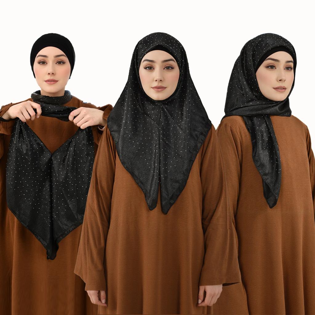 Wrinkle Shiny Instant Scarf Hijabs Plain Womna Muslim Hijab Wraps Malay Islam Turban Diamond Luxury Femme Headband 68*62Cm