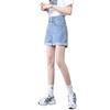 Women's High-Waist A-Line Denim Shorts - Summer Thin Style, Double Button, Loose Fit, Rolled Hem, Versatile & Slimming.