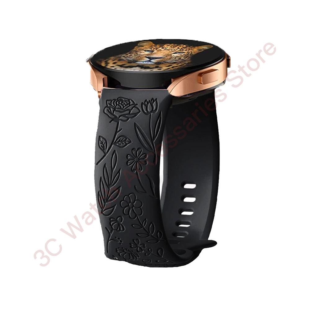18mm 20mm 22mm Rose engrave Band for Samsung Galaxy Watch 654 40mm 44mm Gear S3 Silicone Cute Strap Classic 43mm 45mm Active 2