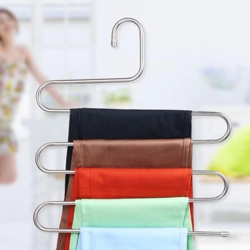 1PC Stainless Steel Pants Rack Five-Layer Multi-Functional Hanger Multi-Layer Pants Storage Rack Home