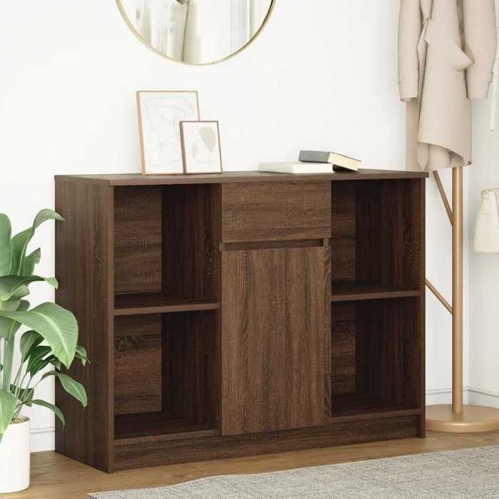 VidaXL Buffet avec tiroir chêne brun 101x35x76 cm bois d'ingénierie, meuble de rangement, buffet, meuble d'entrée, meuble 861568