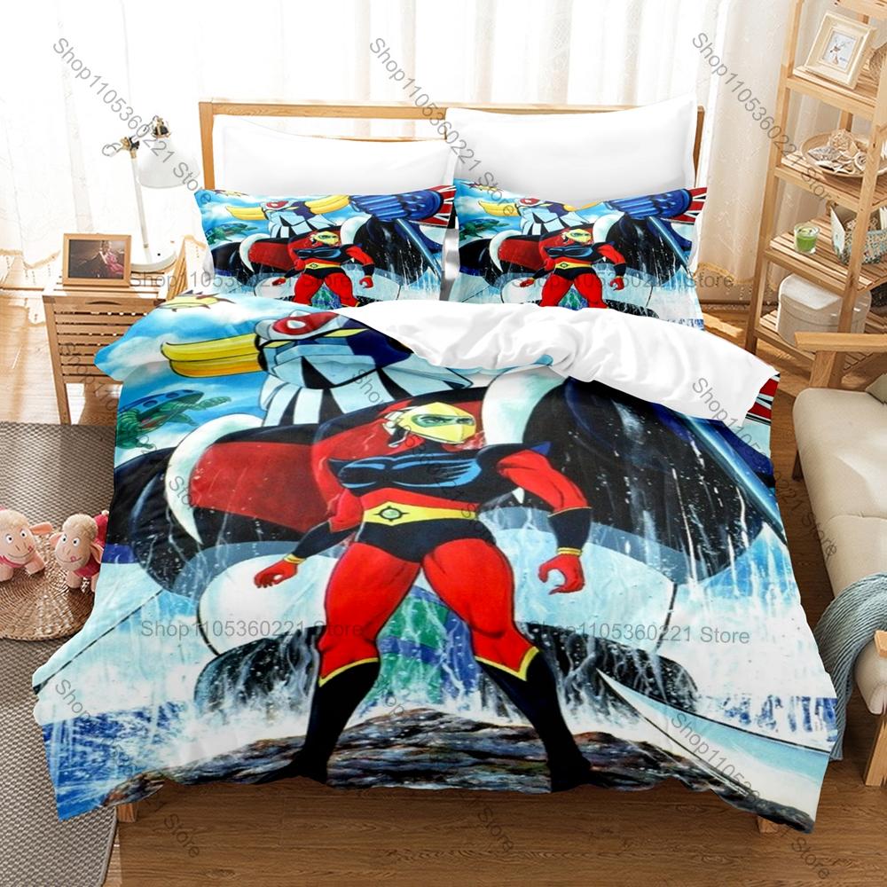 Cool Classic Robot Grendizer Bedding Set 3 Piece Duvet Cover Set Vintage Kpop Bed Linen for Bedroom Decor for Boys Bedroom Decor
