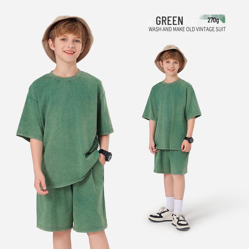 Pure Cotton Retro Short Sleeve Round Neck Loose T-Shirt for Children & Toddlers - Trendy Spring/Summer Kids' Clothing