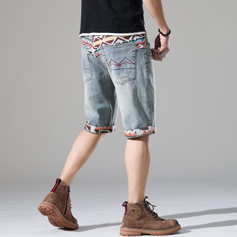 

Мужские летние тонкие джинсовые шорты прямого кроя, модные облегающие бриджи, пятиточечные брюки, мужские пятиточечные брюки 38 синий