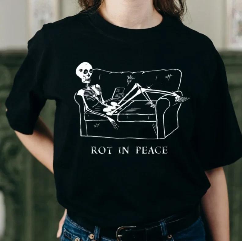Funny Skeleton Graphic T Shirt Dark Humor Meme Vintage Style Unisex Tee M
