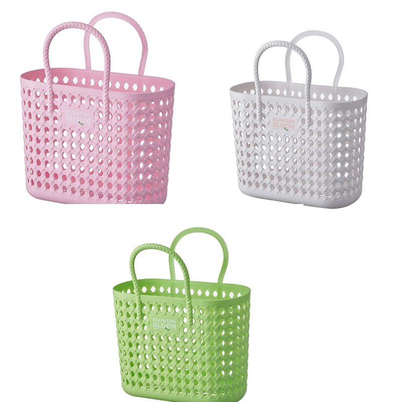 Plastic Bath Basket Bathroom Toiletries Towels Organizer Dirty Clothes Handheld Storage Bag Laundry Storage Bath Basket Drainage