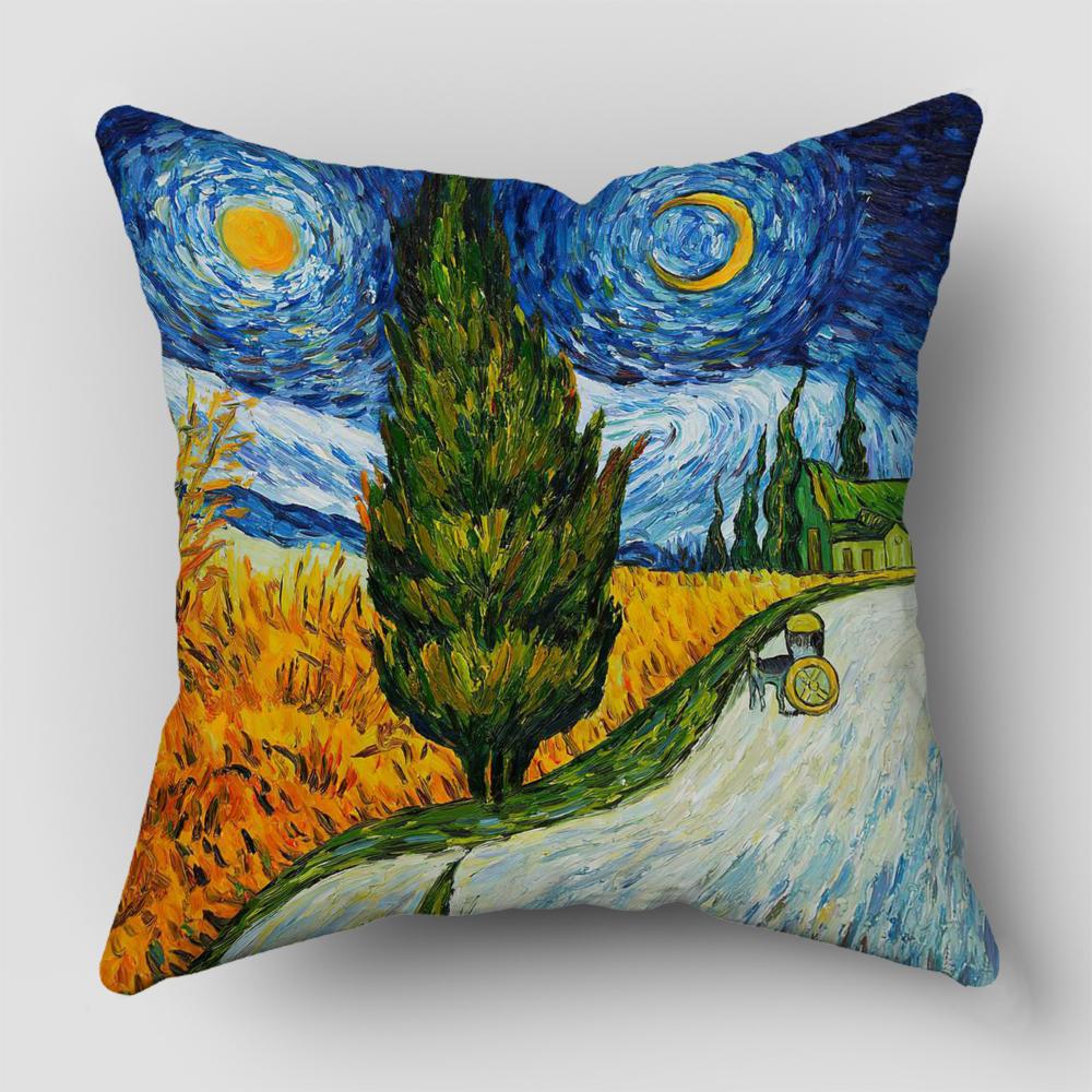 Van Gogh Oil Painting Print Collection Decorative Pattern Home Pillowcase Square Office Decor Cushion Cover pillow cases