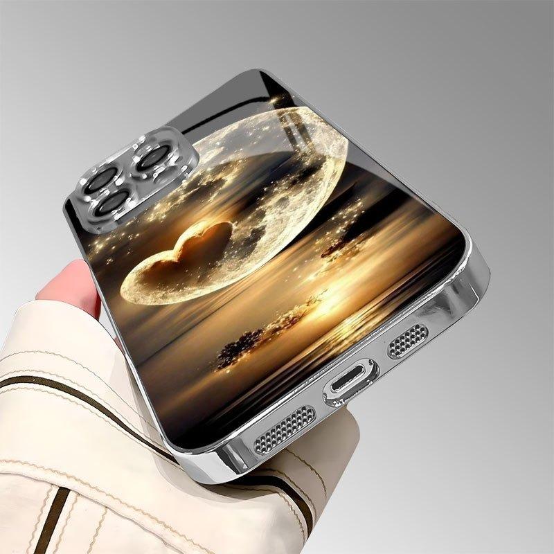 Kreatives Liebesplaneten-Muster Glas Galvanisiertes Silbernes Handyhülle für iPhone 17 16 15 14 13 12 11 Pro Max Plus 16E 17 Air Cover