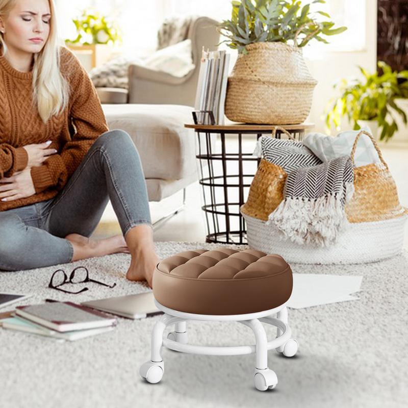 360 Degree Rotating Stool Universal Wheel Low Stool Chair Universal Small Stool Mini Multifunctional Rolling Leather RoundSeat