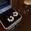 Korean Pearl Flower C-Shaped Hoop Earrings - Fashionable, Versatile, Sweet Design.