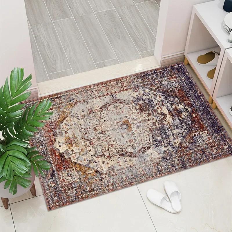 

1PC Vintage Red Living Room Rug Area Rug Washable Boho Rugs Carpet Non-Shedding Throw Rug for Farmhouse Indoor Kids Playroom 40x60cm
