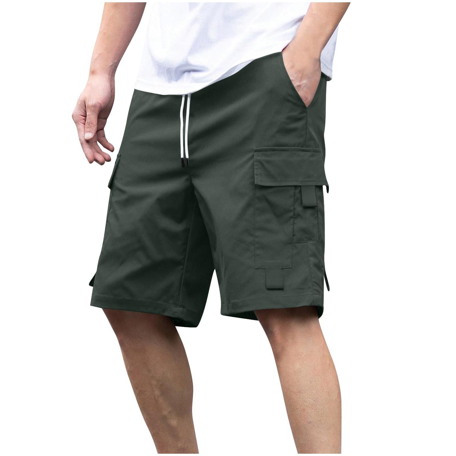 

Men s Summer Solid Color Casual Zippered Multi-Pocket Sports Quick-Drying Breathable Shorts L армія зелений колір