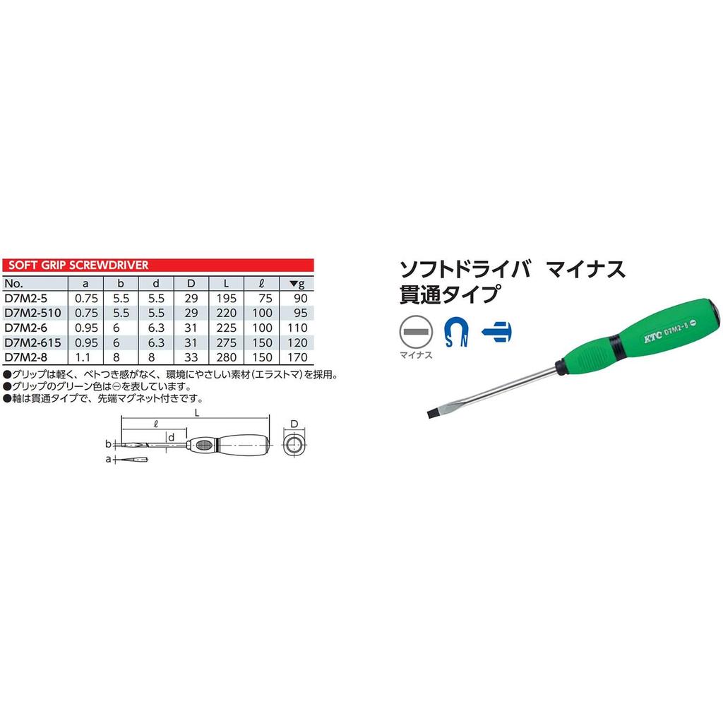 Kyoto Tool Soft Flat Penetrating D7M25 (KTC) Screwdriver, Head, Type, 5mm,
