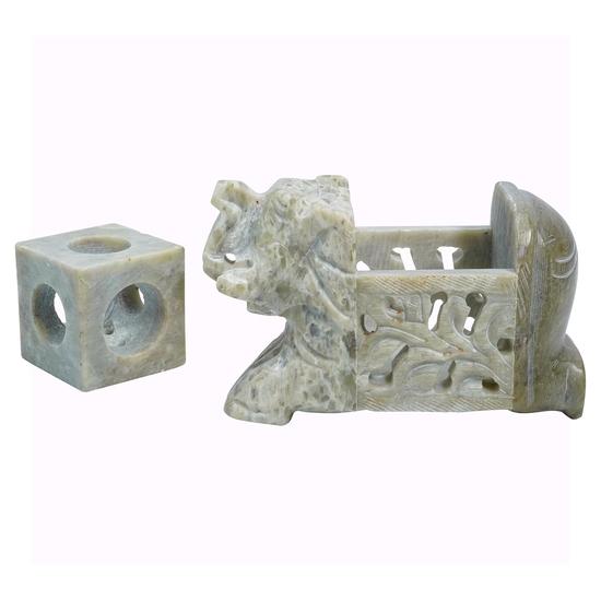 Crocon Handmade Soapstone Elephant Candle and Incense Holder – Multi-Incense Stick Stand with Elephant Design, Ideal for Home, Office