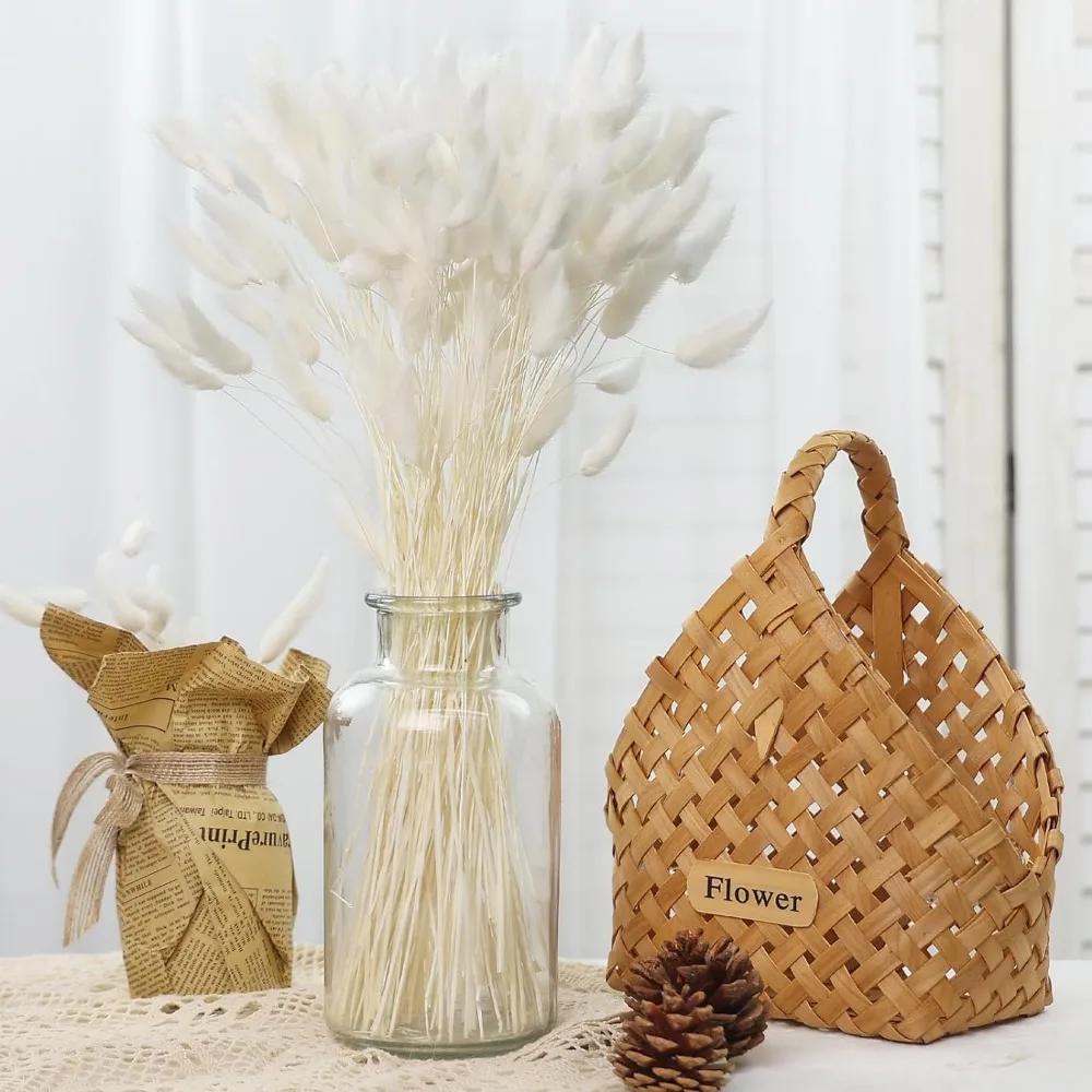 60Pcs Dried Lagurus Bunny Tails Pampas Grass Decor Home Cake Decor Rabbit Tails Dried Flowers Bouquet for Boho Table Decoration