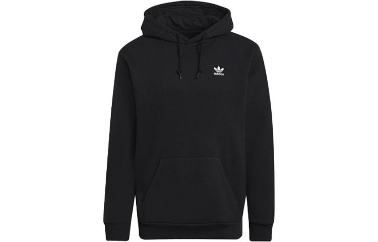 Adidas Originals Trefoil Essentials Solid Color Small Logo Fleece Lined Sports Hooded Pullover Sweatshirt Men s Black H34652 S