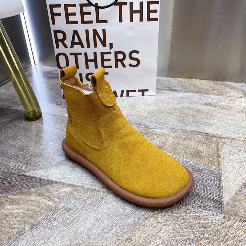 

Замшевые ботинки Mori Literary, женские короткие ботинки и ботильоны, боковые молнии, короткие хлопковые ботинки Martin с плоской подошвой 35 жёлтый