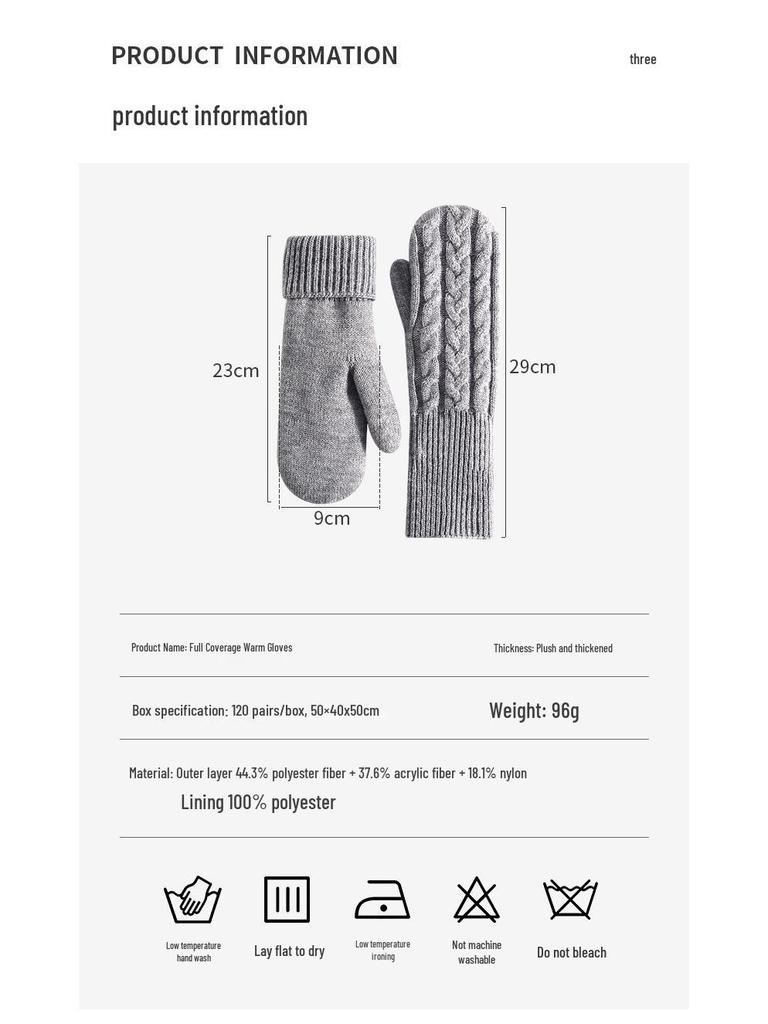 Ciepłe Zimowe Dzianinowe Rękawice Jeździeckie Podwójne, Podszyte Polarem