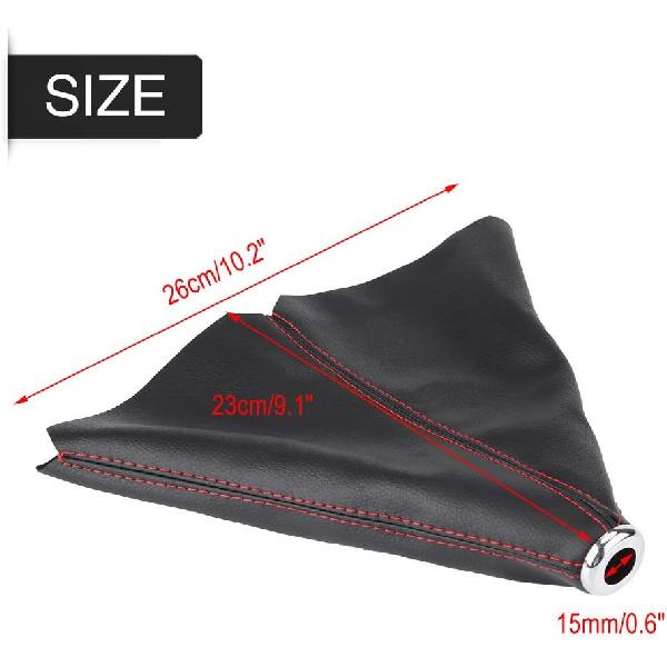 Universal Black PU Leather Gear Shift Knob Cover, Red Stitch, Easy Install, Fits Most Manual Cars