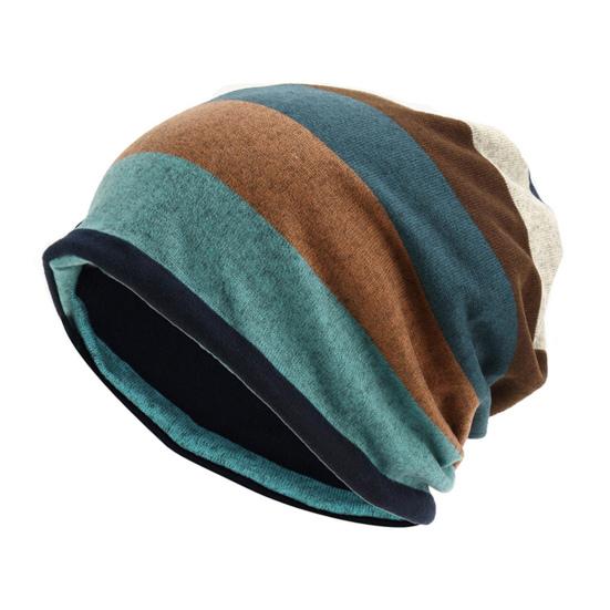 Unisex w paski luźna czapka typu beanie Ciepła jesienno-zimowa czapka z czaszką w stylu hip-hopu