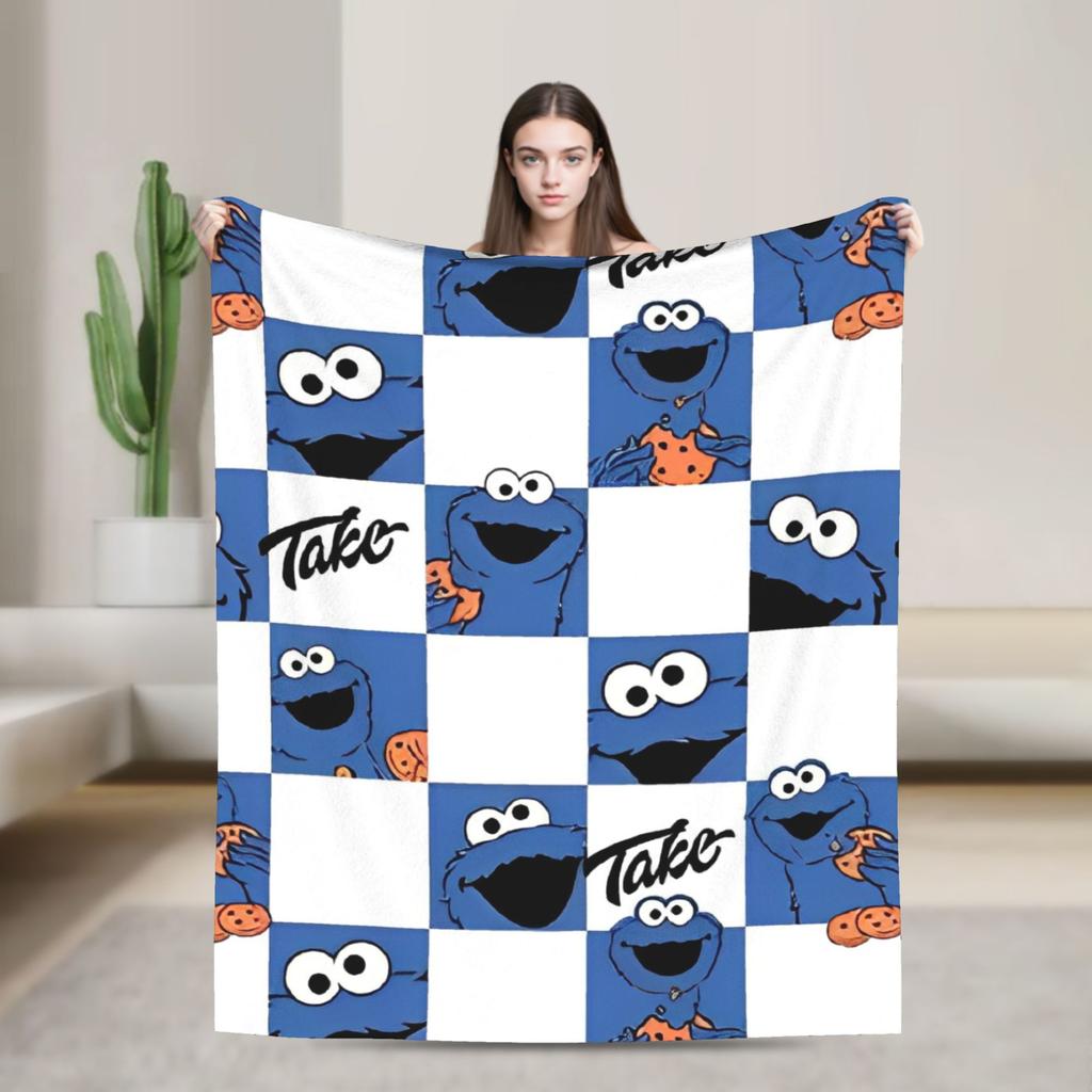 Warm Soft Blanket Travel Office Cookie Monster Elmo Throw Blanket  Flannel Bedspread For Outdoor Funny Sofa Bed Cover