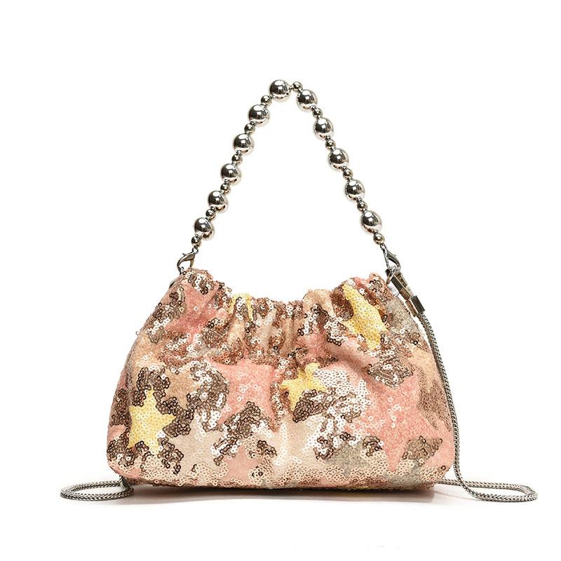 

Премиум плиссированная сумка-ведро женская модная сумка-мессенджер с цепочкой, портативная маленькая сумка с блестками