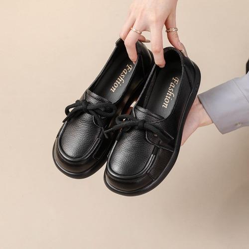 Chaussures Plates Ouvertes Respirantes pour Femmes Semelle Souple Confortables Chaussures en Cuir Talon Plat Bas Été Décontractées