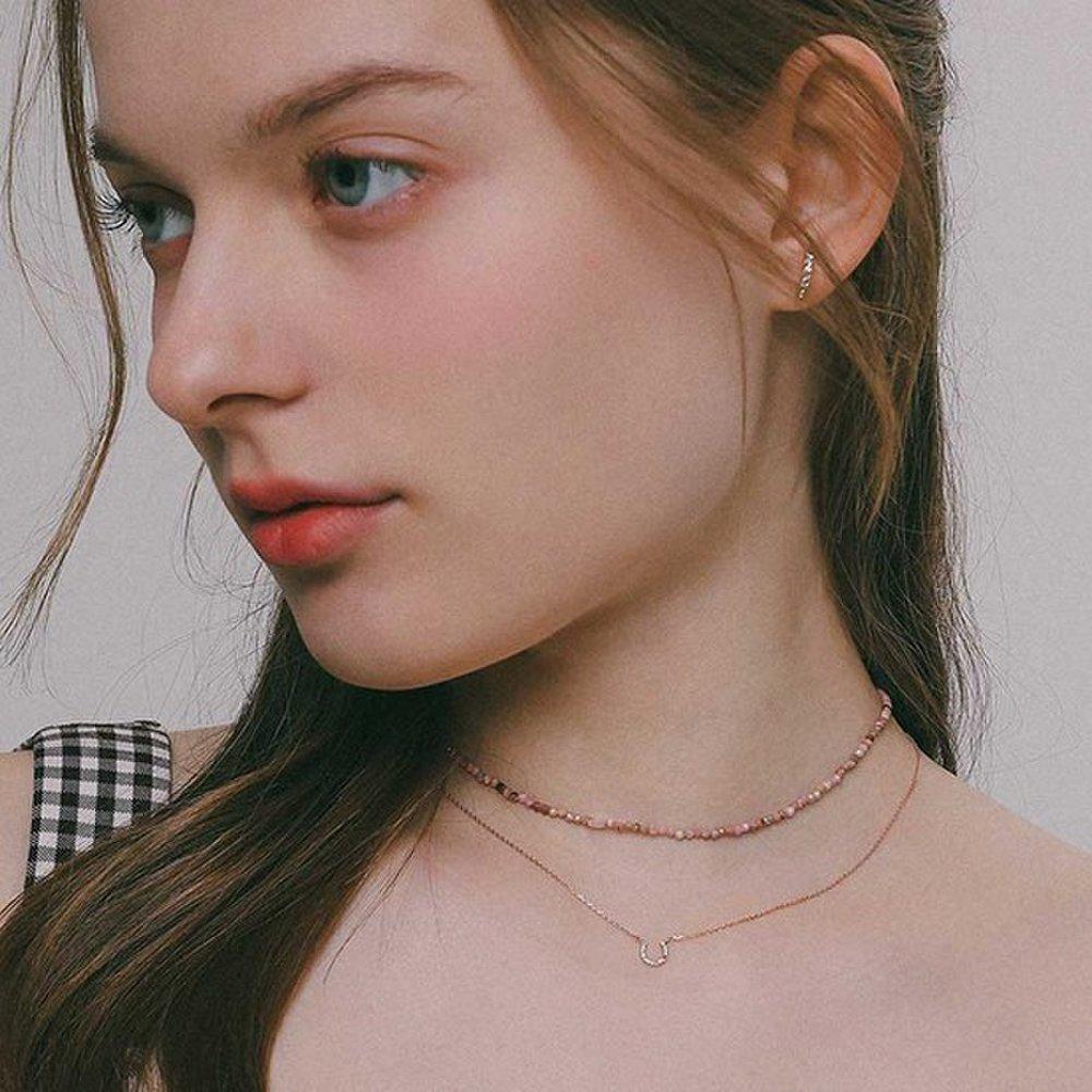 J.Lauren Rose Gold Mini Cubic Horseshoe Silver Necklace N01162