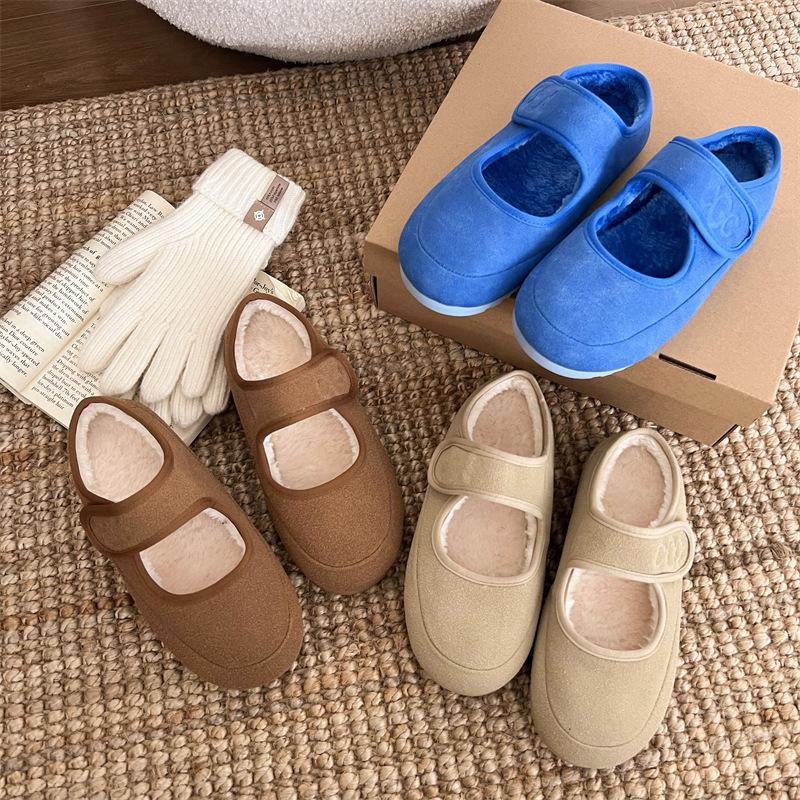 Retro Flat-bottomed Velvet Bag Head Half-support Shoes for Women To Wear Winter Casual Mary Jane Shallow Mouth Lazy Shoes