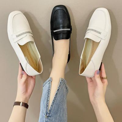 2021 Loafers Women Summer Black Work Shoes Bow Small Leather Shoes Low-heeled Single Shoes Women