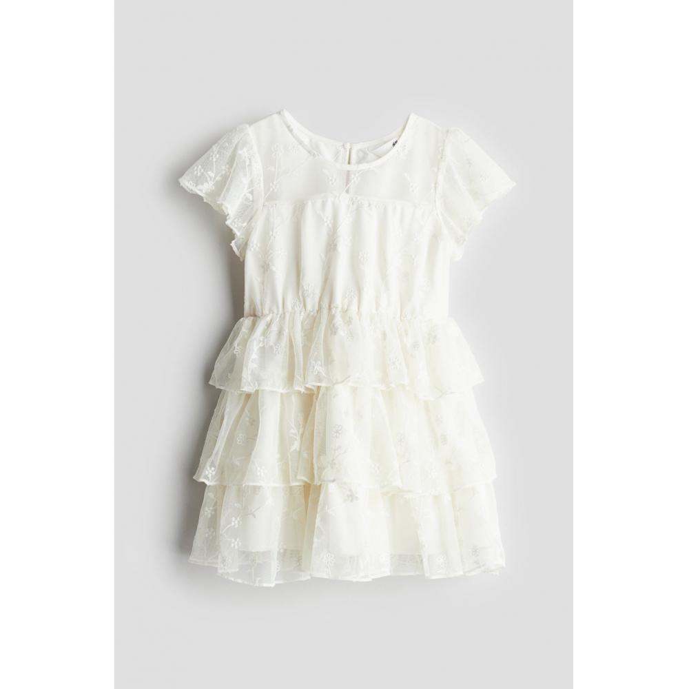 

H M Flounce Chiffon Dress Cream