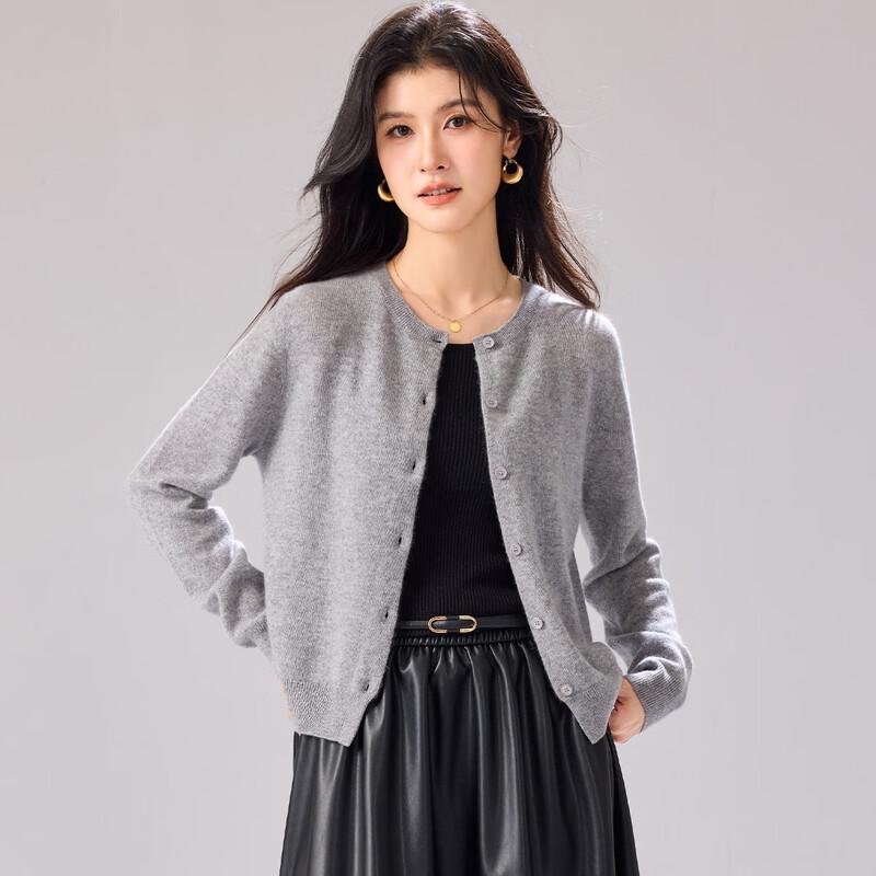 JINJU 100% Cashmere Round Neck Cardigan