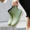 Women's Mint Green PVC Rain Boots - Slip-On Ankle Boots with Cushioned Collar & Non-Slip Sole, Fabric-Lined Comfort for Casual Attire