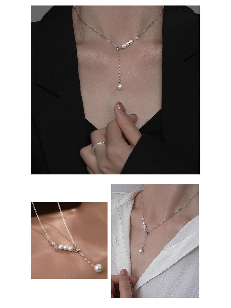 Women's S925 Sterling Silver Pearl Tassel Necklace - Elegant Luxury Clavicle Chain