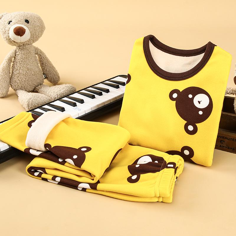 Children's Fleece-Lined Warm Pajama Set for Boys and Girls - Thick Winter Home Wear Pants and Top