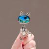 Fashion Korean Rhinestone Cat Pendant Brooches For Women Gold Color Animal Pins Crystal Corsage Daily Accessories