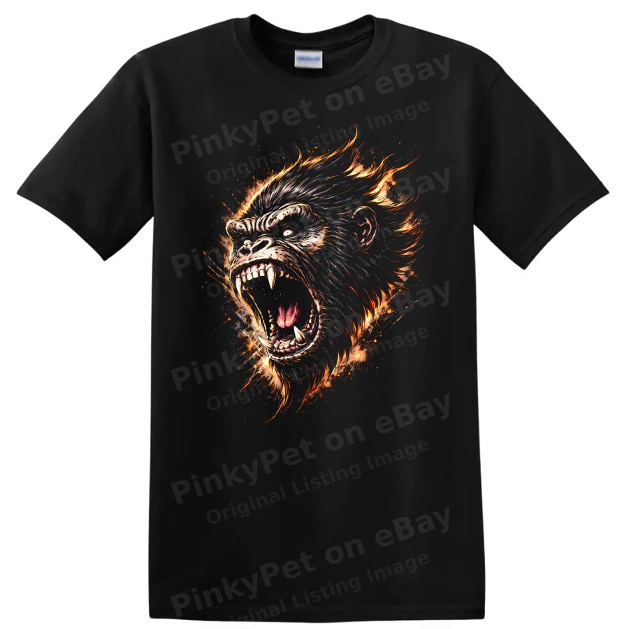 Wild Gorilla Roaring Graphic T Shirt Animal Flame Art Cool Tee