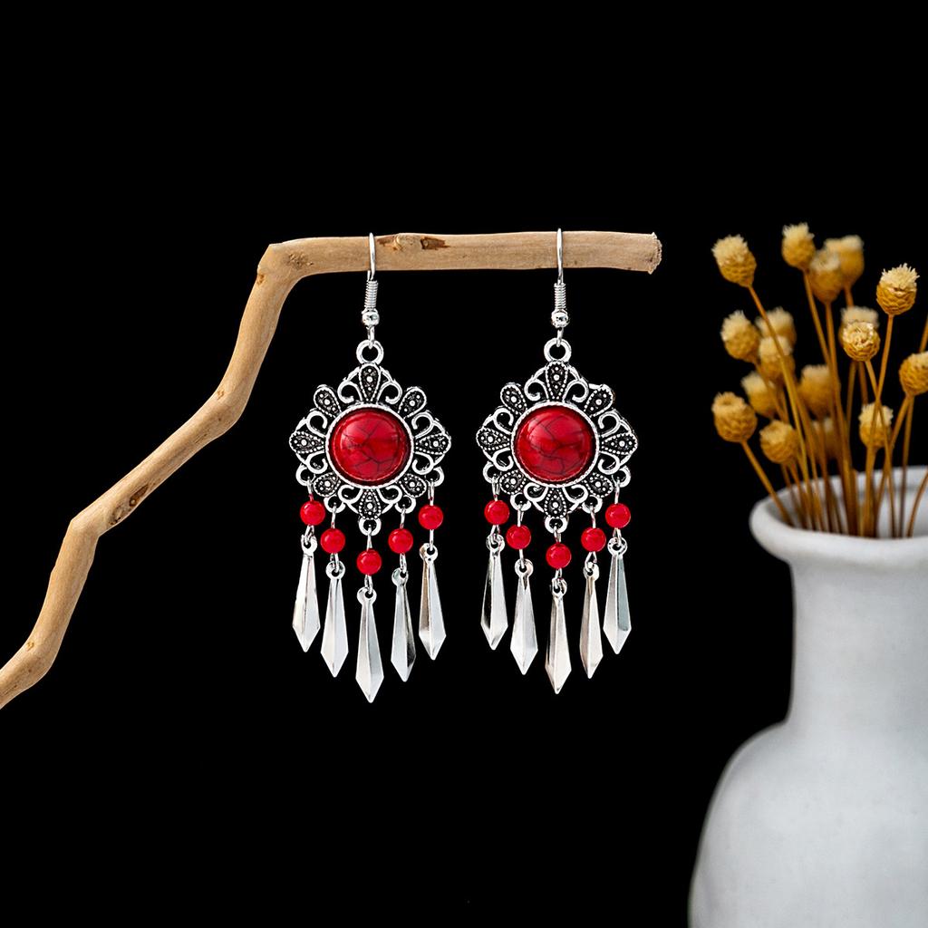 Bohemian Fringed Turquoise Earrings, Retro Minority Style Earrings, Personalized Temperament Earrings.